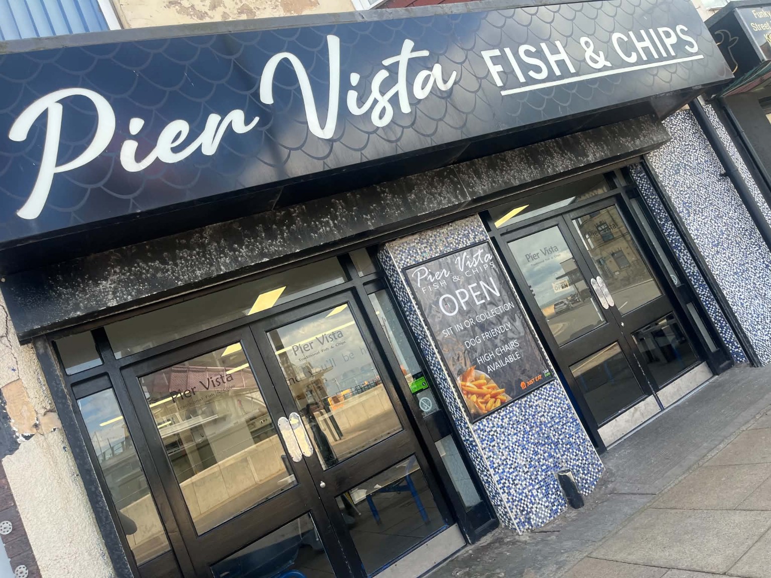 Pier Vista Fish and Chips shop front on Redcar seafront